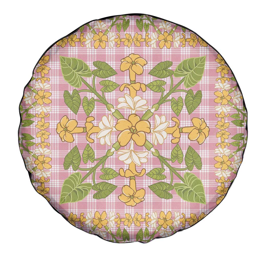 Squares Puakenikeni and Kalo Spare Tire Cover Pink Palaka Hawaiian Quilt Pattern LT9 - Polynesian Pride