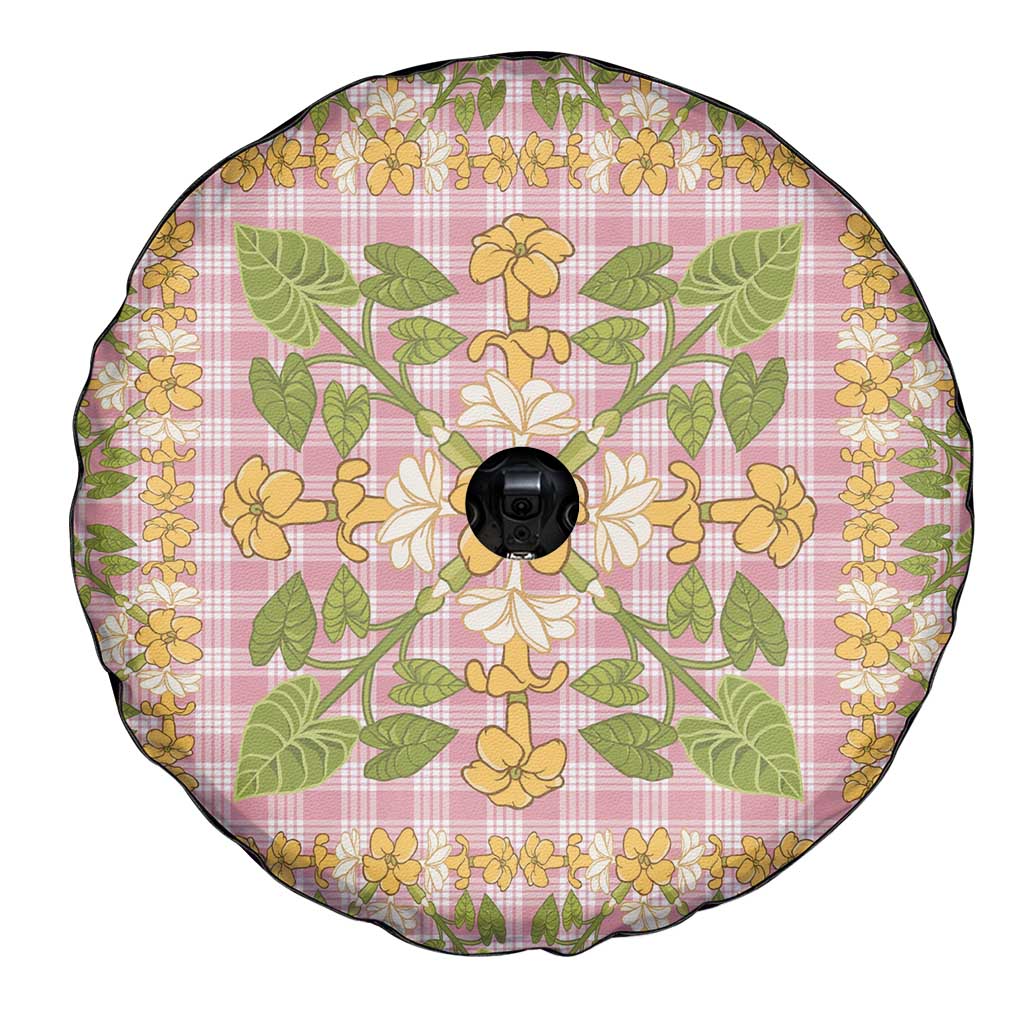 Squares Puakenikeni and Kalo Spare Tire Cover Pink Palaka Hawaiian Quilt Pattern LT9 - Polynesian Pride