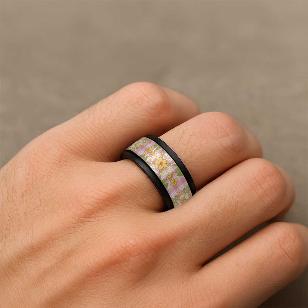 Squares Puakenikeni and Kalo Spinner Ring Pink Palaka Hawaiian Quilt Pattern - Polynesian Pride