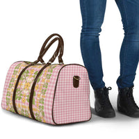 Squares Puakenikeni and Kalo Travel Bag Pink Palaka Hawaiian Quilt Pattern - Polynesian Pride