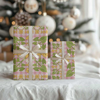 Squares Puakenikeni and Kalo Wrapping Paper Pink Palaka Hawaiian Quilt Pattern - Polynesian Pride