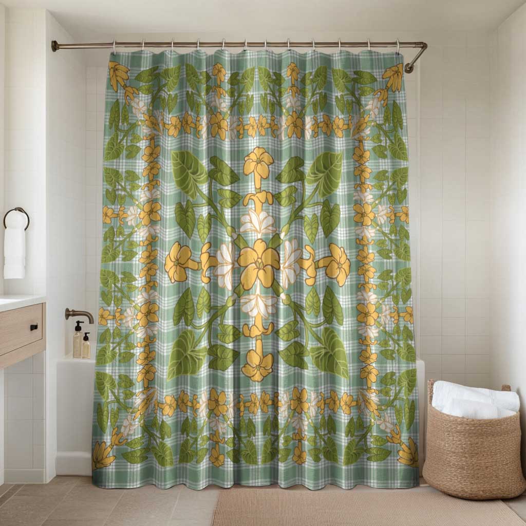 Squares Puakenikeni and Kalo Bathroom Set Turquoise Palaka Hawaiian Quilt Pattern - Polynesian Pride