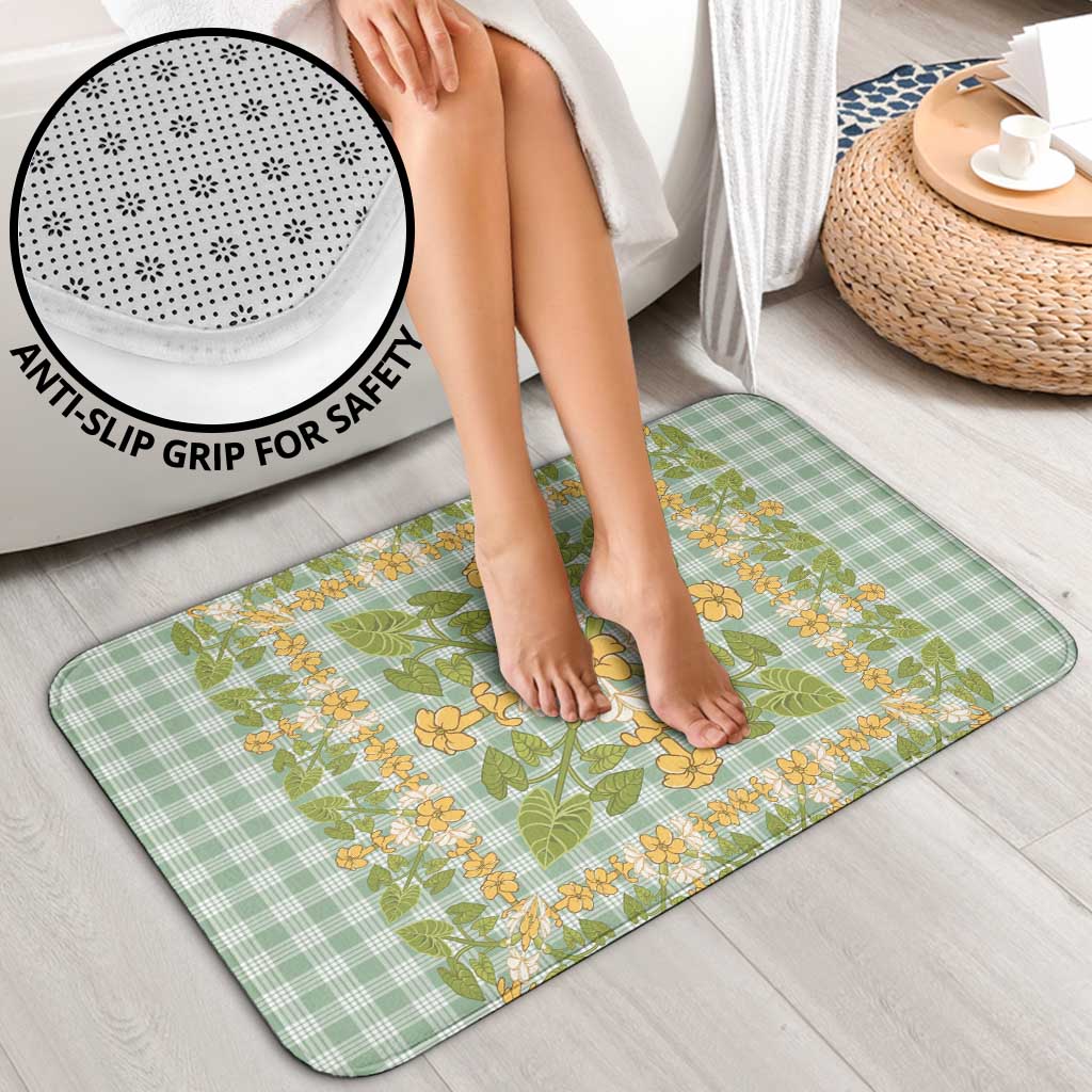Squares Puakenikeni and Kalo Bathroom Set Turquoise Palaka Hawaiian Quilt Pattern - Polynesian Pride