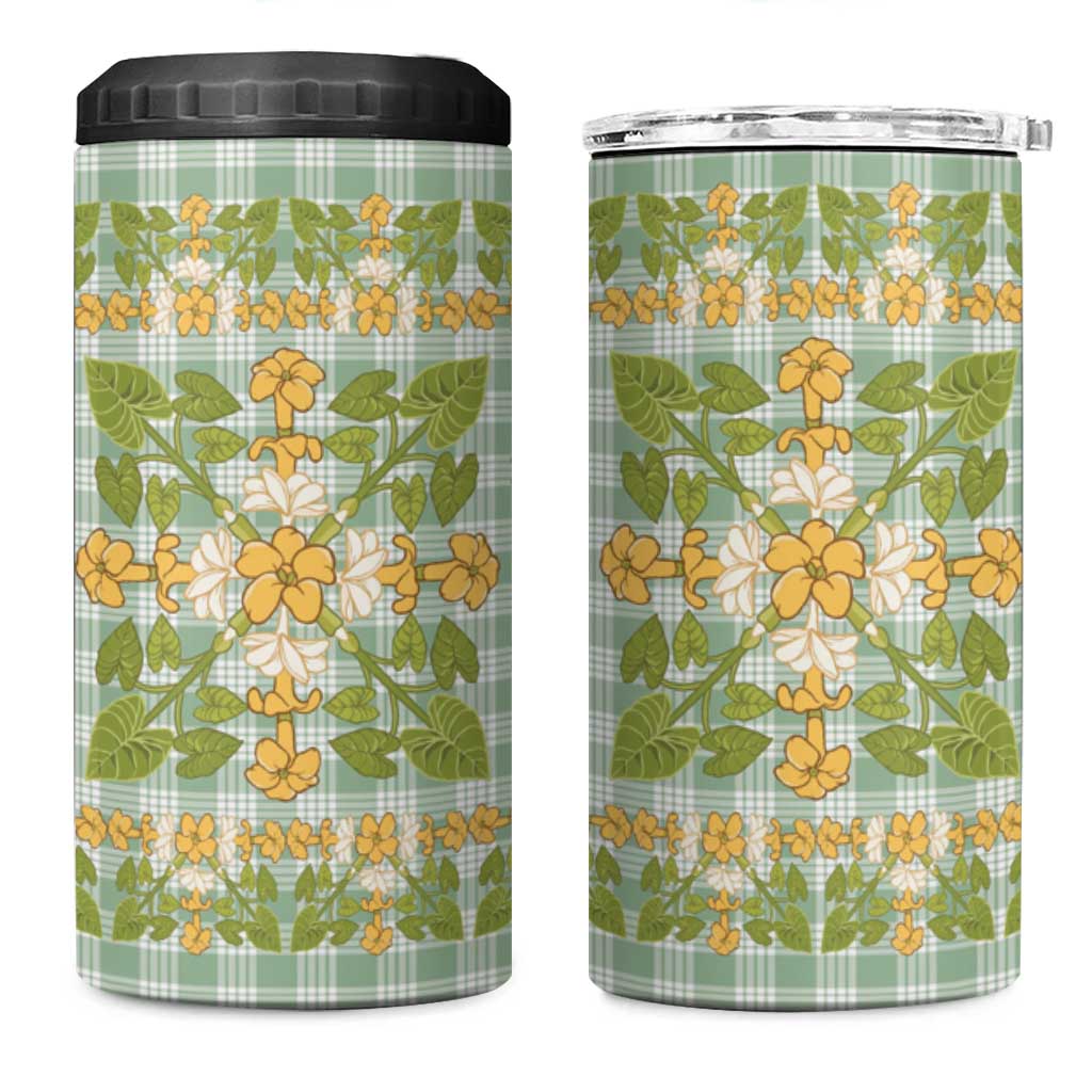 Squares Puakenikeni and Kalo 4 in 1 Can Cooler Tumbler Turquoise Palaka Hawaiian Quilt Pattern LT9 One Size: 16 oz Turquoise - Polynesian Pride