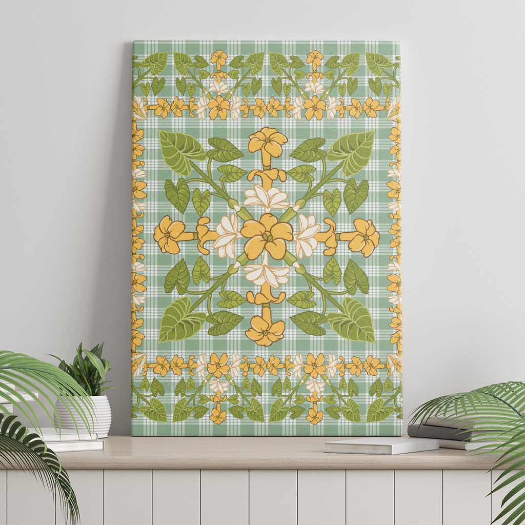 Squares Puakenikeni and Kalo Canvas Wall Art Turquoise Palaka Hawaiian Quilt Pattern - Polynesian Pride