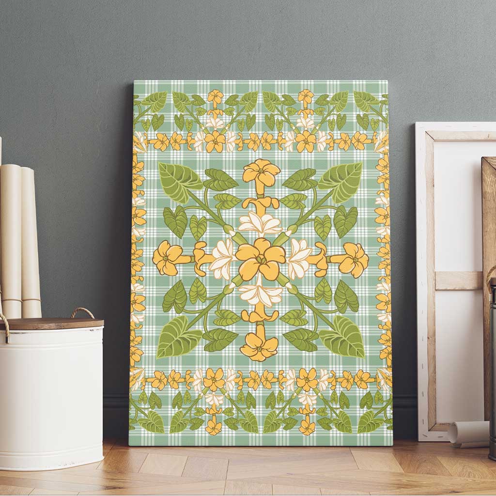 Squares Puakenikeni and Kalo Canvas Wall Art Turquoise Palaka Hawaiian Quilt Pattern - Polynesian Pride