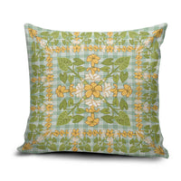 Squares Puakenikeni and Kalo Pillow Cover Turquoise Palaka Hawaiian Quilt Pattern - Polynesian Pride