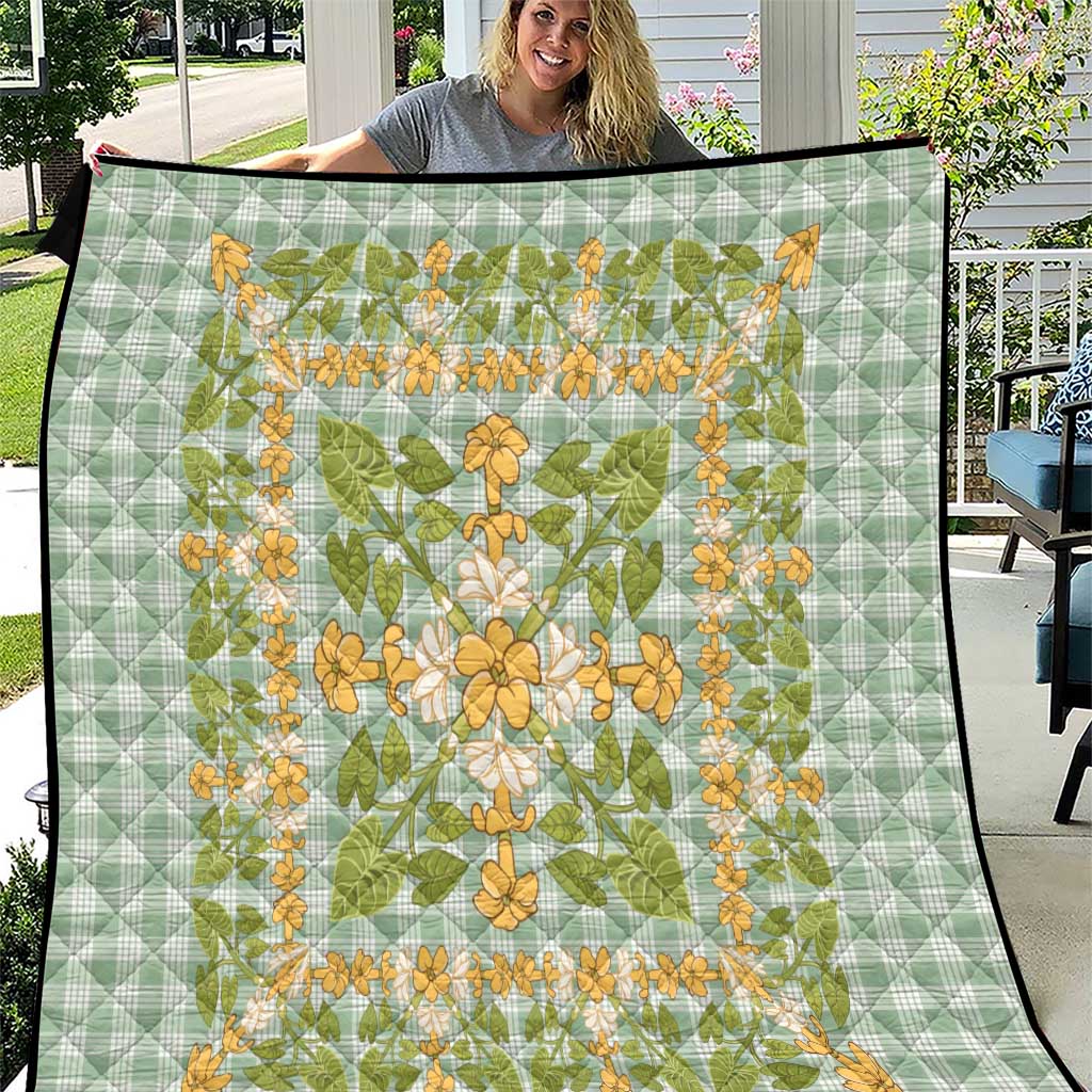 Squares Puakenikeni and Kalo Quilt Turquoise Palaka Hawaiian Quilt Pattern - Polynesian Pride
