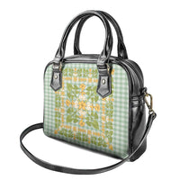 Squares Puakenikeni and Kalo Shoulder Handbag Turquoise Palaka Hawaiian Quilt Pattern - Polynesian Pride