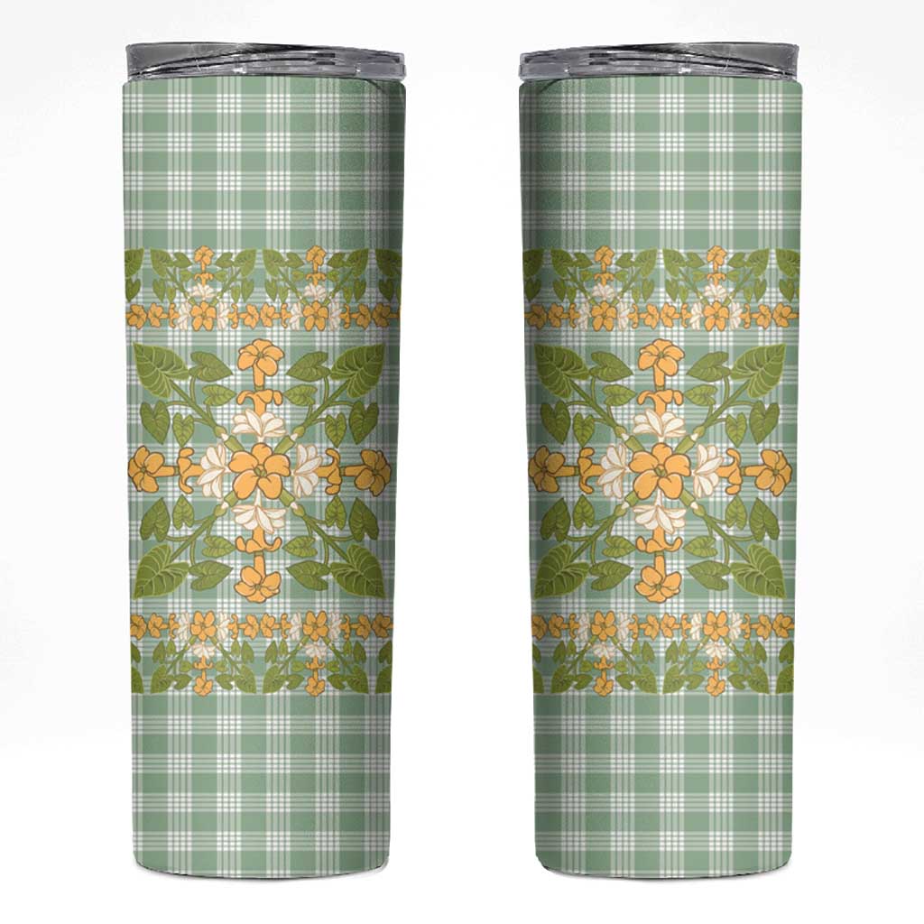 Squares Puakenikeni and Kalo Skinny Tumbler Turquoise Palaka Hawaiian Quilt Pattern LT9 Turquoise - Polynesian Pride