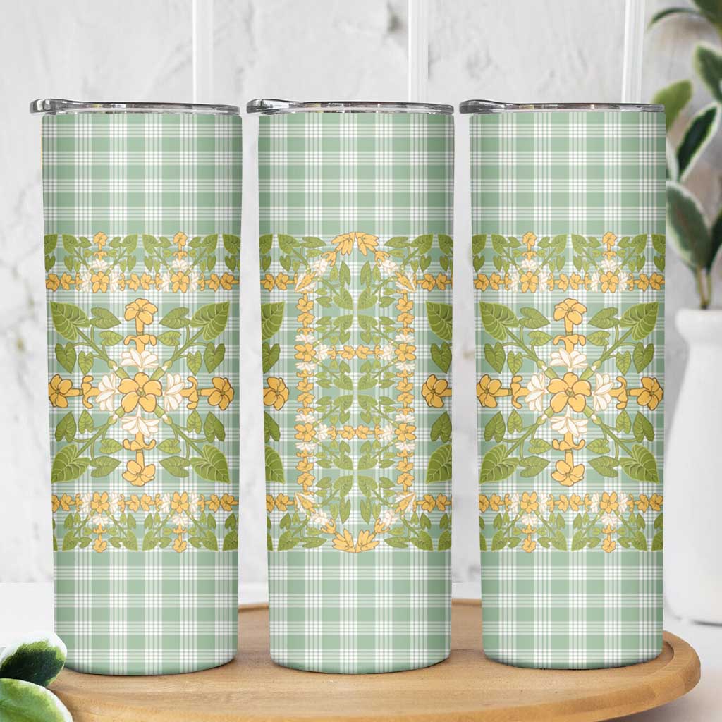 Squares Puakenikeni and Kalo Skinny Tumbler Turquoise Palaka Hawaiian Quilt Pattern LT9 - Polynesian Pride