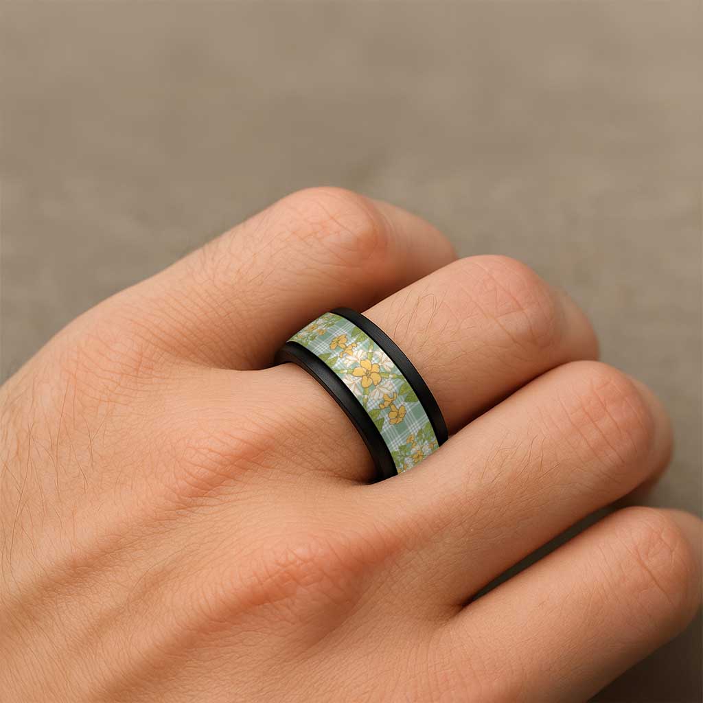 Squares Puakenikeni and Kalo Spinner Ring Turquoise Palaka Hawaiian Quilt Pattern - Polynesian Pride