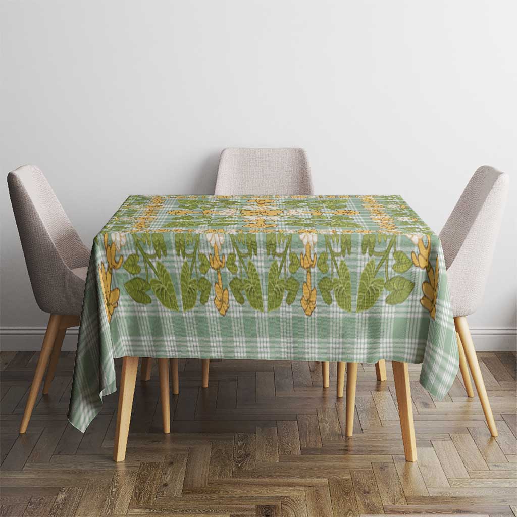 Squares Puakenikeni and Kalo Tablecloth Turquoise Palaka Hawaiian Quilt Pattern - Polynesian Pride
