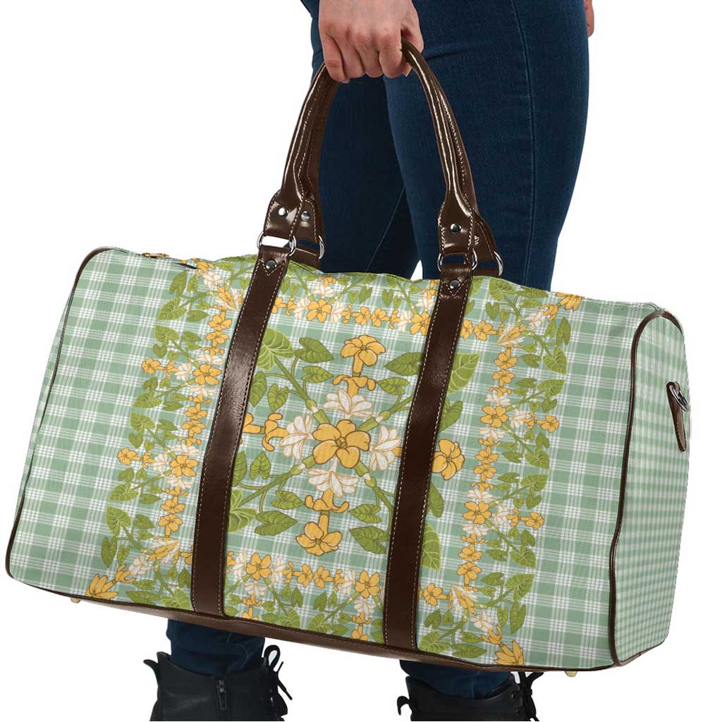 Squares Puakenikeni and Kalo Travel Bag Turquoise Palaka Hawaiian Quilt Pattern - Polynesian Pride