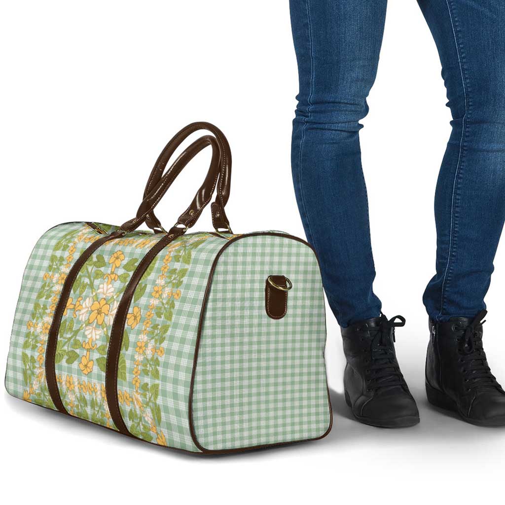 Squares Puakenikeni and Kalo Travel Bag Turquoise Palaka Hawaiian Quilt Pattern - Polynesian Pride