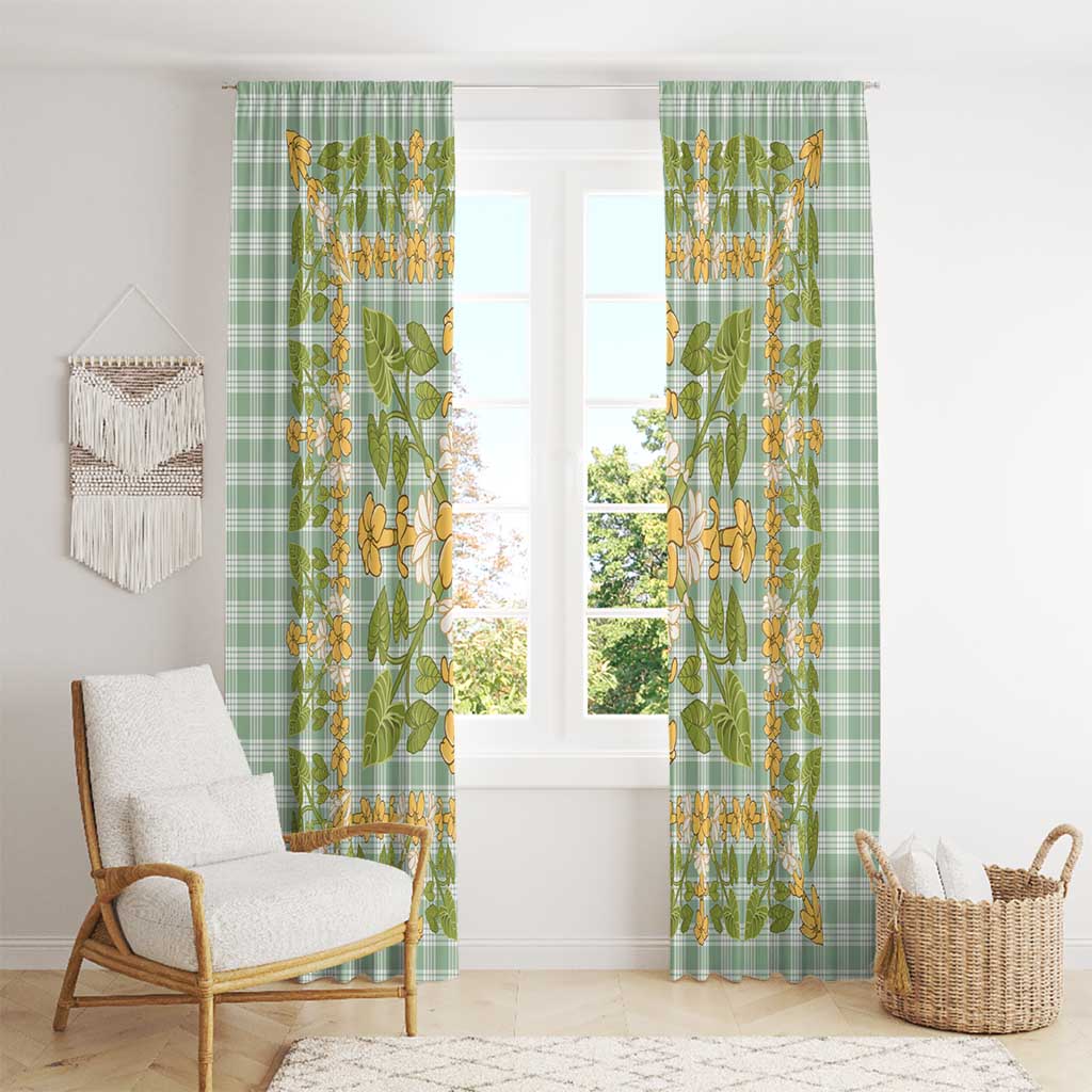 Squares Puakenikeni and Kalo Window Curtain Turquoise Palaka Hawaiian Quilt Pattern - Polynesian Pride