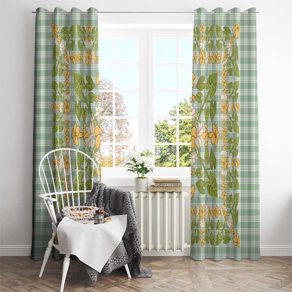 Squares Puakenikeni and Kalo Window Curtain Turquoise Palaka Hawaiian Quilt Pattern - Polynesian Pride