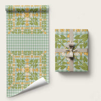 Squares Puakenikeni and Kalo Wrapping Paper Turquoise Palaka Hawaiian Quilt Pattern LT9 58" × 23" Turquoise - Polynesian Pride