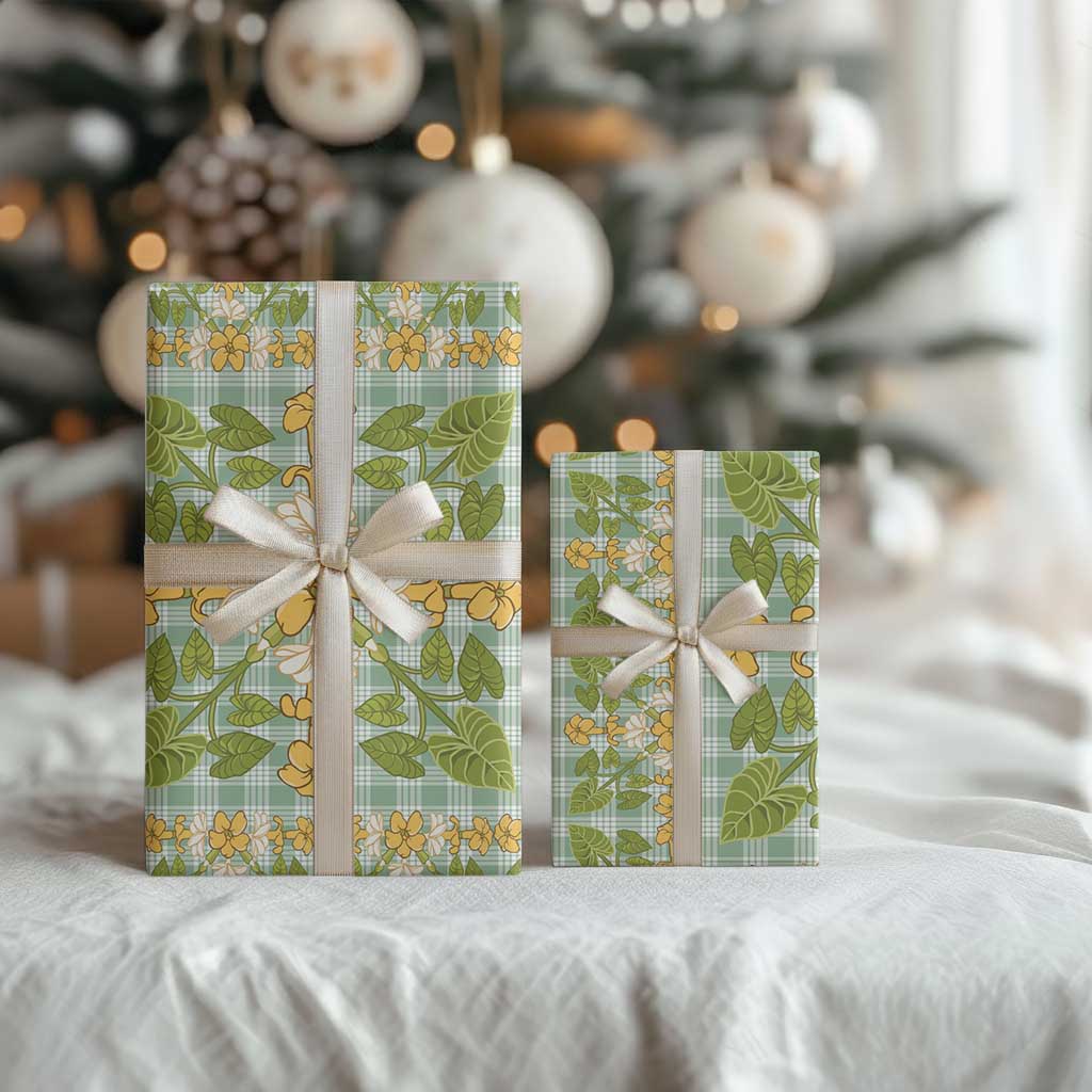 Squares Puakenikeni and Kalo Wrapping Paper Turquoise Palaka Hawaiian Quilt Pattern LT9 - Polynesian Pride