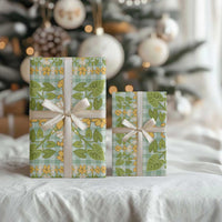 Squares Puakenikeni and Kalo Wrapping Paper Turquoise Palaka Hawaiian Quilt Pattern LT9 - Polynesian Pride