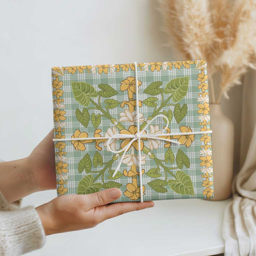 Squares Puakenikeni and Kalo Wrapping Paper Turquoise Palaka Hawaiian Quilt Pattern LT9 - Polynesian Pride
