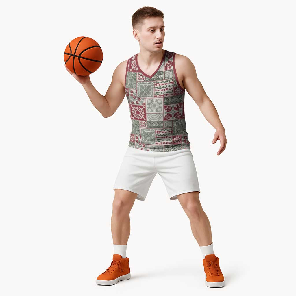Mele Kalikimaka Hawaii Christmas Basketball Jersey Aloha Spirit with Hawaiian Quilt Pattern - Polynesian Pride