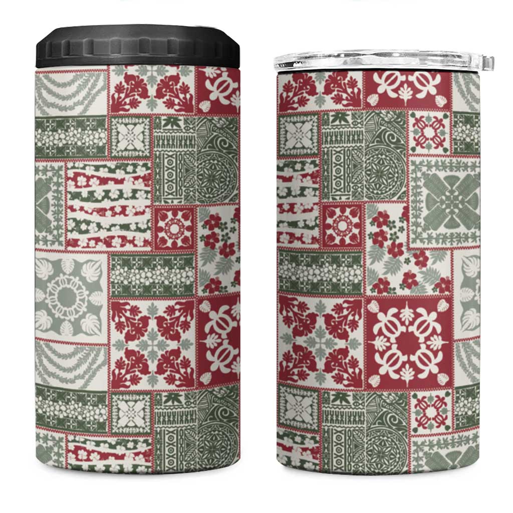 Mele Kalikimaka Hawaii Christmas 4 in 1 Can Cooler Tumbler Aloha Spirit with Hawaiian Quilt Pattern LT9 One Size: 16 oz Beige - Polynesian Pride