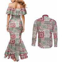 Mele Kalikimaka Hawaii Christmas Couples Matching Mermaid Dress and Long Sleeve Button Shirt Aloha Spirit with Hawaiian Quilt Pattern LT9 - Polynesian Pride