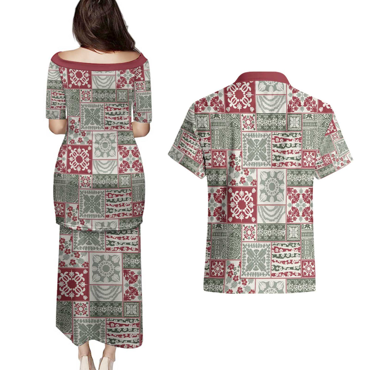 Mele Kalikimaka Hawaii Christmas Couples Matching Puletasi and Hawaiian Shirt Aloha Spirit with Hawaiian Quilt Pattern LT9 - Polynesian Pride