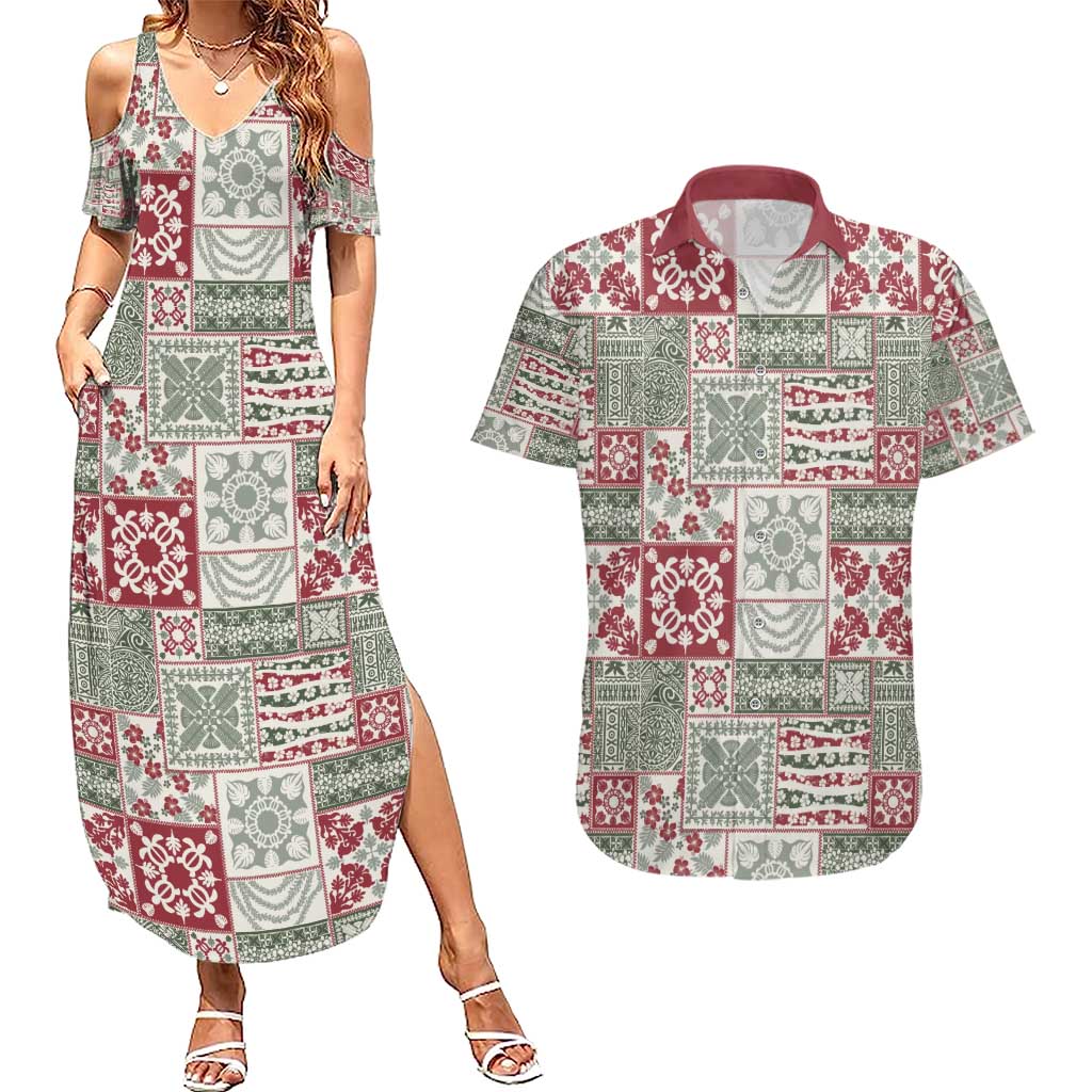 Mele Kalikimaka Hawaii Christmas Couples Matching Summer Maxi Dress and Hawaiian Shirt Aloha Spirit with Hawaiian Quilt Pattern LT9 Beige - Polynesian Pride