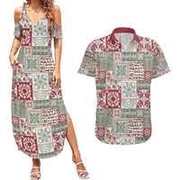 Mele Kalikimaka Hawaii Christmas Couples Matching Summer Maxi Dress and Hawaiian Shirt Aloha Spirit with Hawaiian Quilt Pattern LT9 Beige - Polynesian Pride