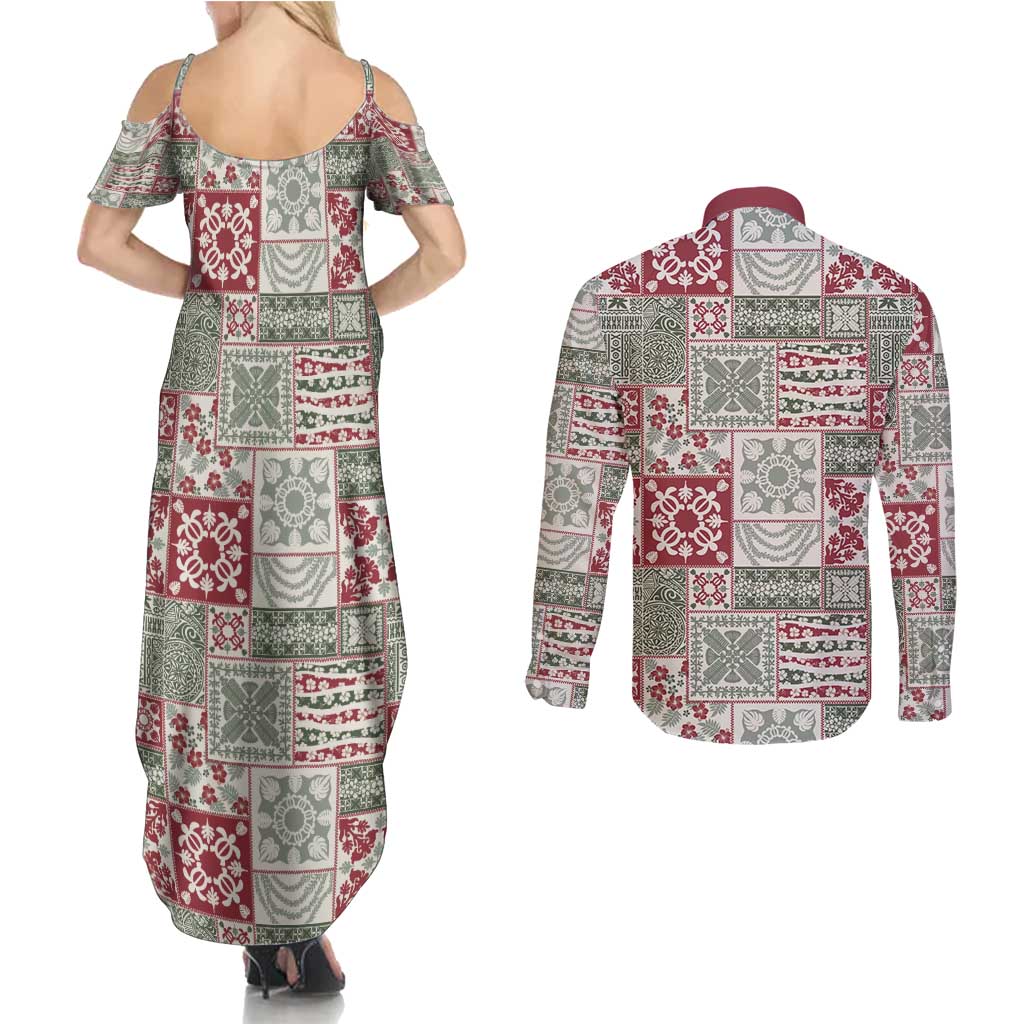 Mele Kalikimaka Hawaii Christmas Couples Matching Summer Maxi Dress and Long Sleeve Button Shirt Aloha Spirit with Hawaiian Quilt Pattern LT9 - Polynesian Pride