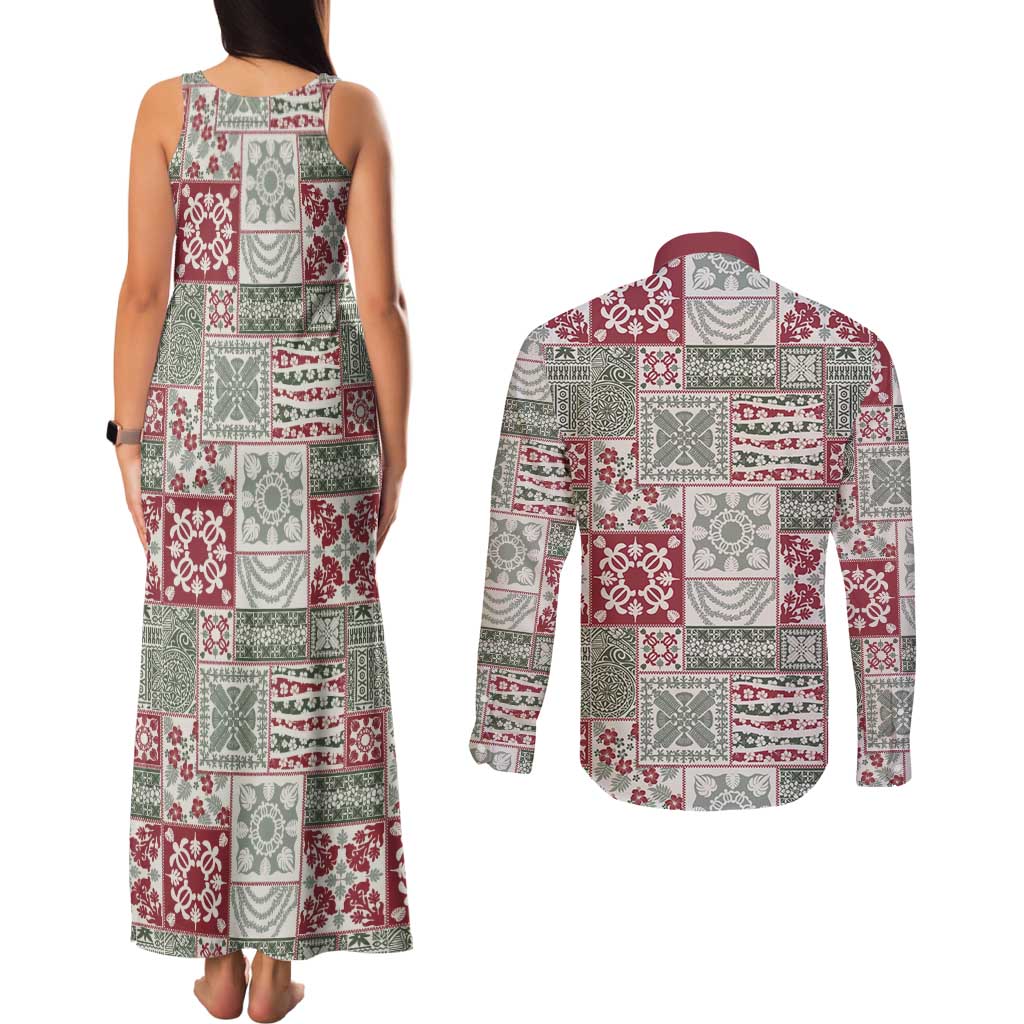 Mele Kalikimaka Hawaii Christmas Couples Matching Tank Maxi Dress and Long Sleeve Button Shirt Aloha Spirit with Hawaiian Quilt Pattern LT9 - Polynesian Pride