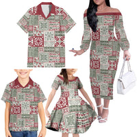 Mele Kalikimaka Hawaii Christmas Family Matching Off The Shoulder Long Sleeve Dress and Hawaiian Shirt Aloha Spirit with Hawaiian Quilt Pattern LT9 - Polynesian Pride