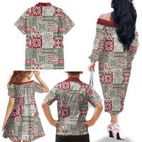 Mele Kalikimaka Hawaii Christmas Family Matching Off The Shoulder Long Sleeve Dress and Hawaiian Shirt Aloha Spirit with Hawaiian Quilt Pattern LT9 - Polynesian Pride