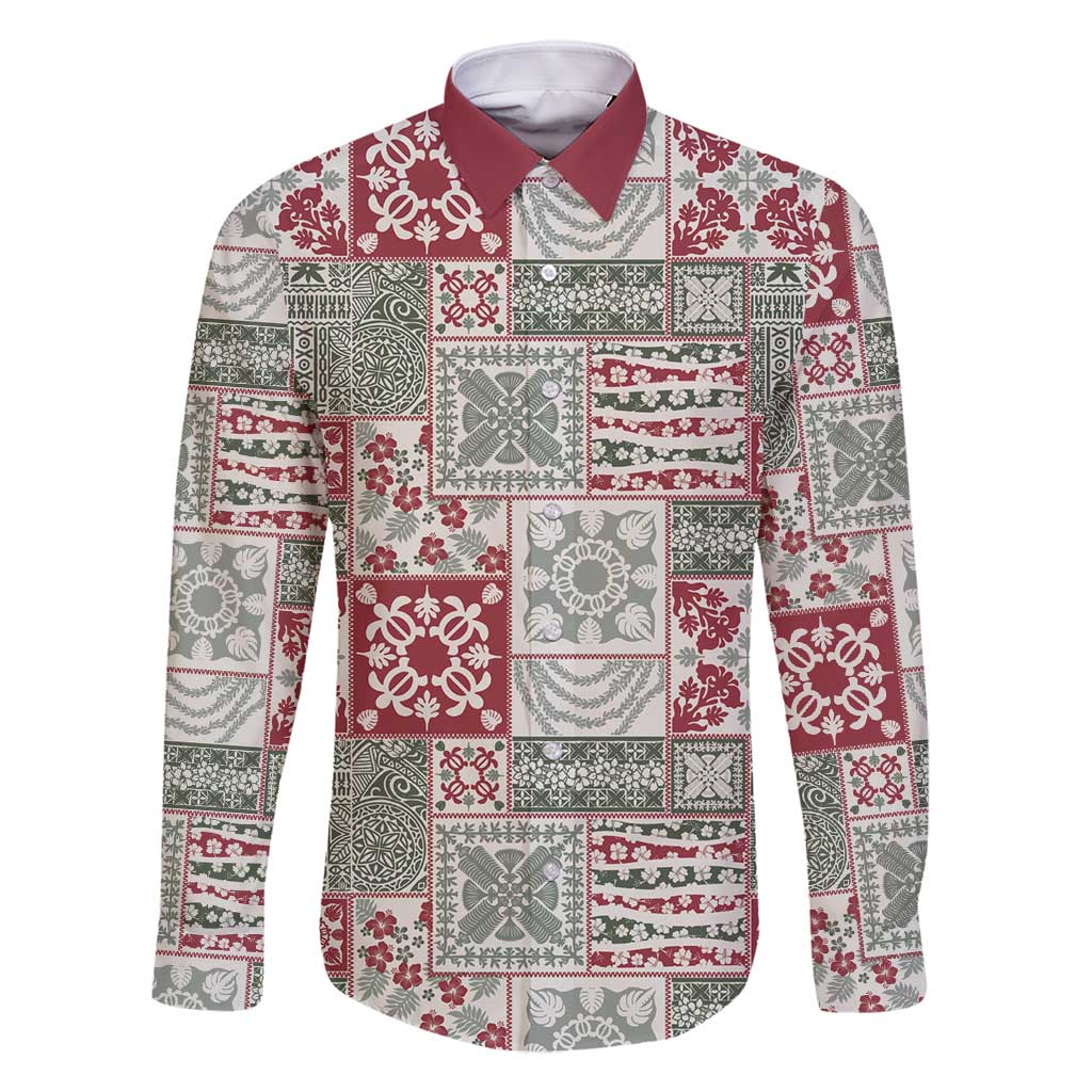 Mele Kalikimaka Hawaii Christmas Family Matching Off Shoulder Maxi Dress and Hawaiian Shirt Aloha Spirit with Hawaiian Quilt Pattern LT9 Dad's Shirt - Long Sleeve Beige - Polynesian Pride