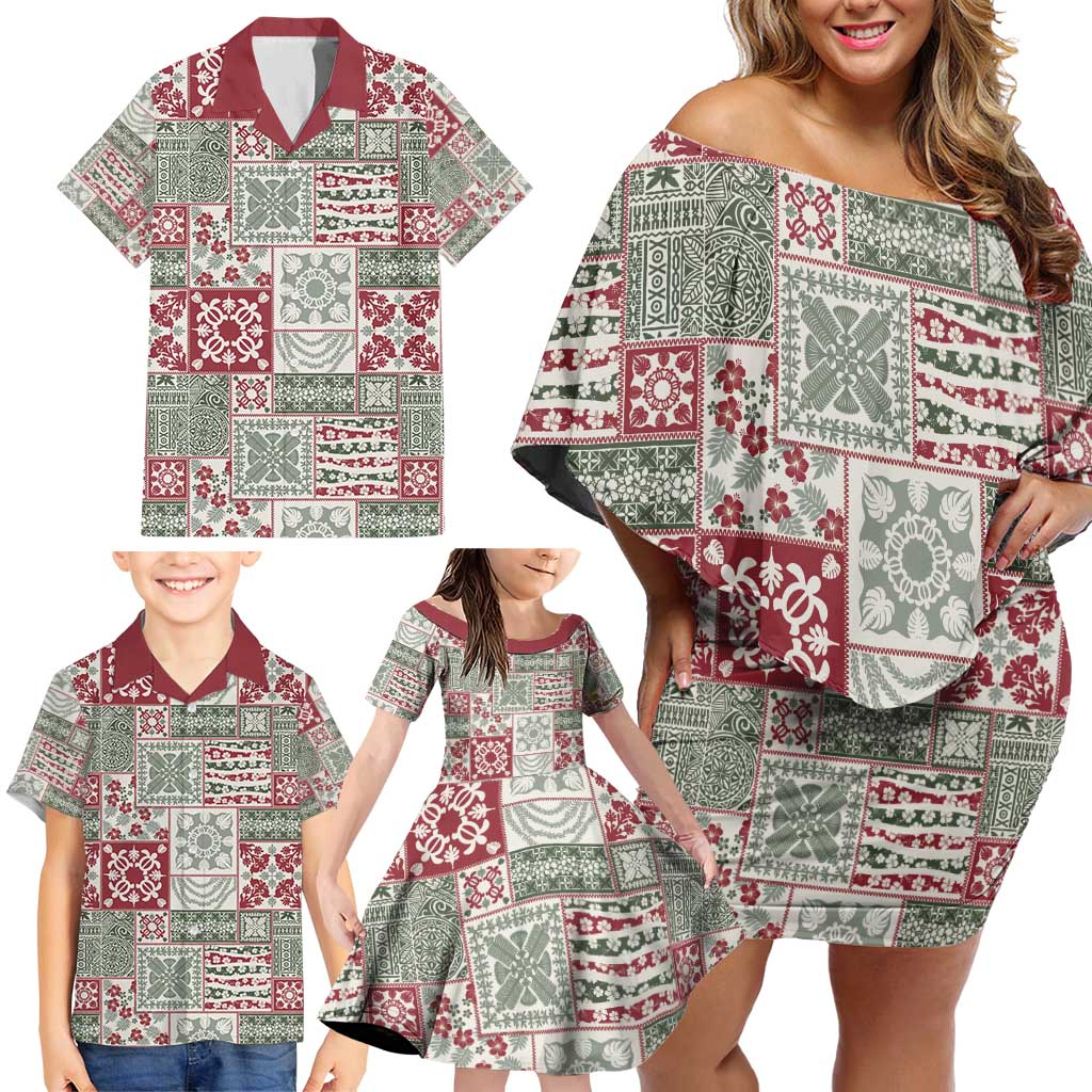 Mele Kalikimaka Hawaii Christmas Family Matching Off Shoulder Short Dress and Hawaiian Shirt Aloha Spirit with Hawaiian Quilt Pattern LT9 - Polynesian Pride