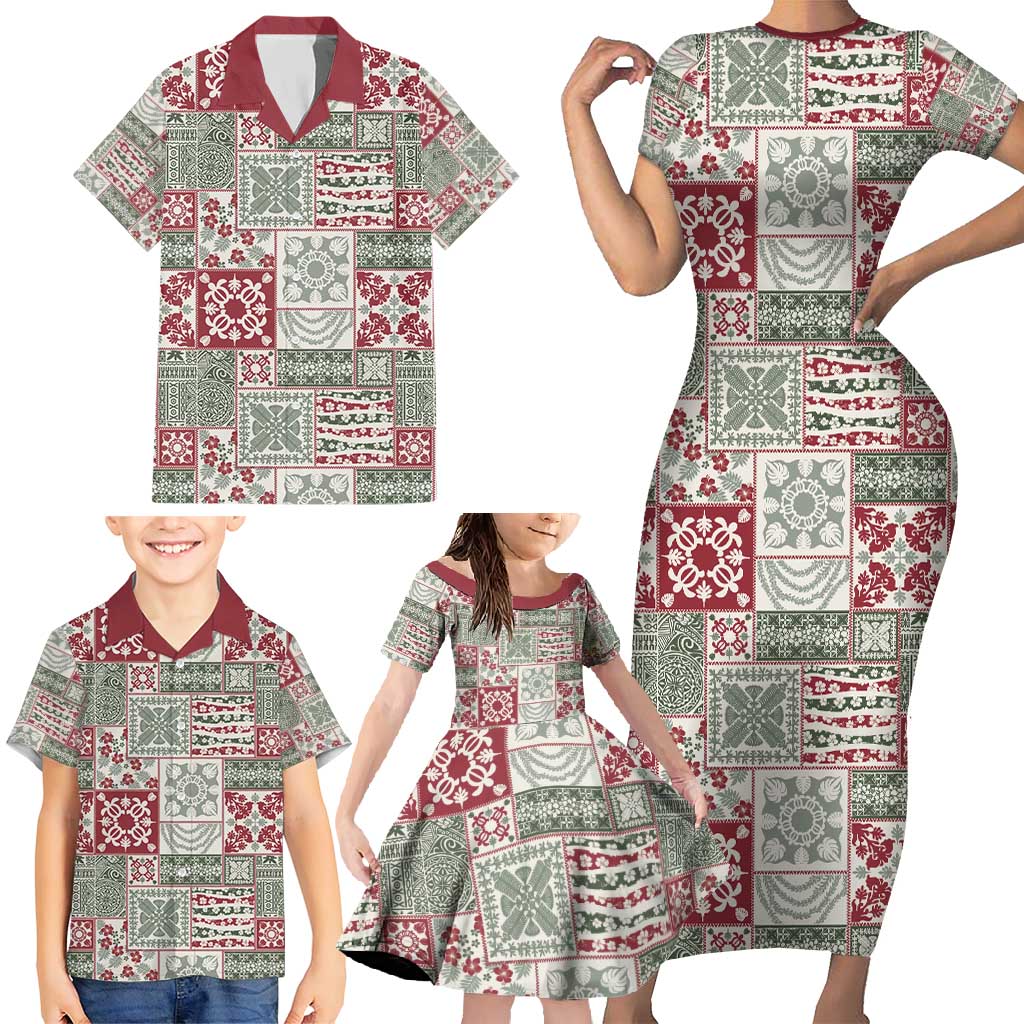 Mele Kalikimaka Hawaii Christmas Family Matching Short Sleeve Bodycon Dress and Hawaiian Shirt Aloha Spirit with Hawaiian Quilt Pattern LT9 - Polynesian Pride
