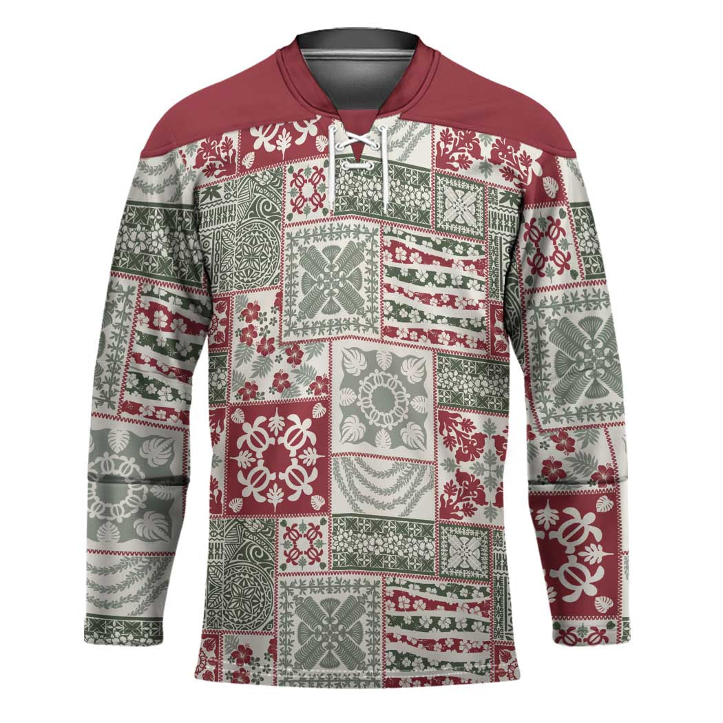 Mele Kalikimaka Hawaii Christmas Hockey Jersey Aloha Spirit with Hawaiian Quilt Pattern - Polynesian Pride