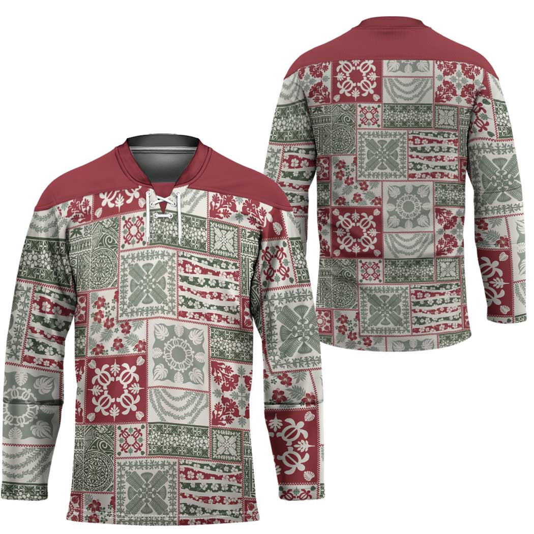 Mele Kalikimaka Hawaii Christmas Hockey Jersey Aloha Spirit with Hawaiian Quilt Pattern - Polynesian Pride