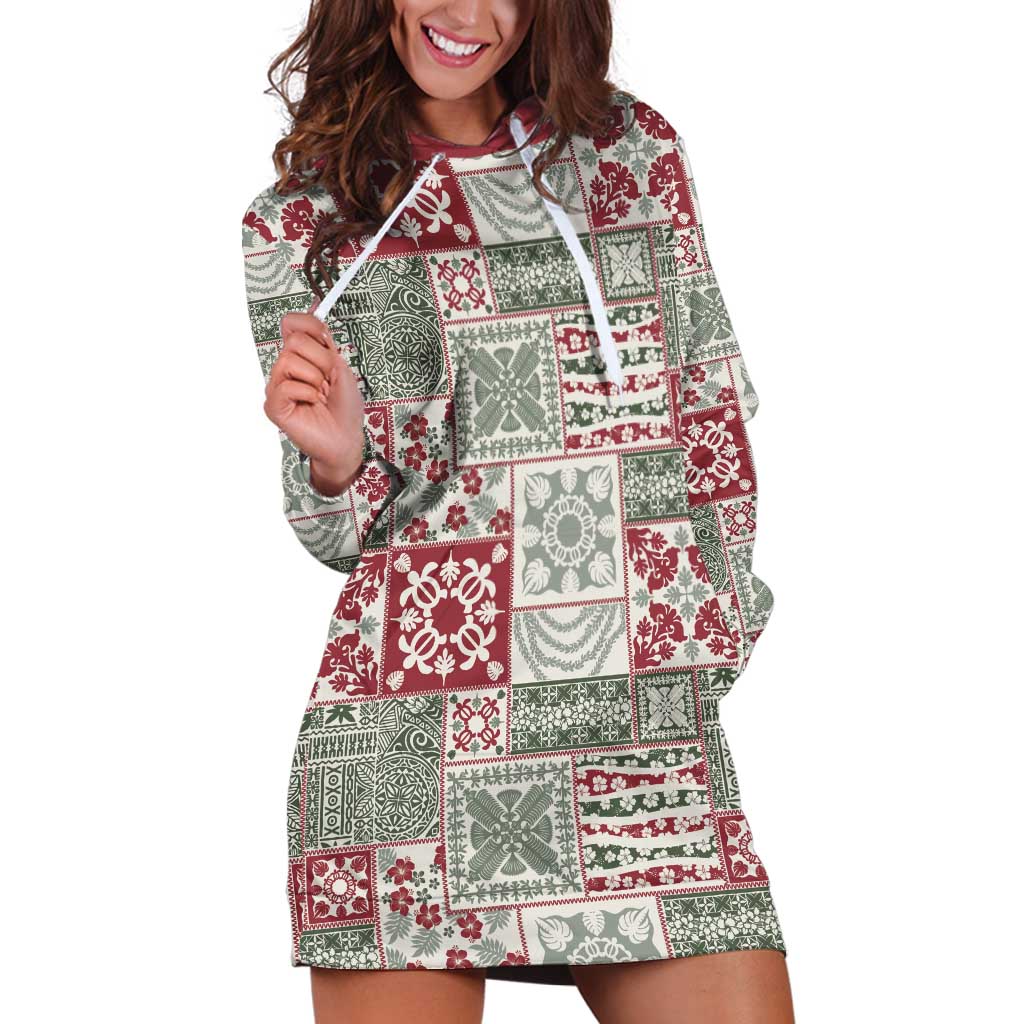 Mele Kalikimaka Hawaii Christmas Hoodie Dress Aloha Spirit with Hawaiian Quilt Pattern LT9 Beige - Polynesian Pride