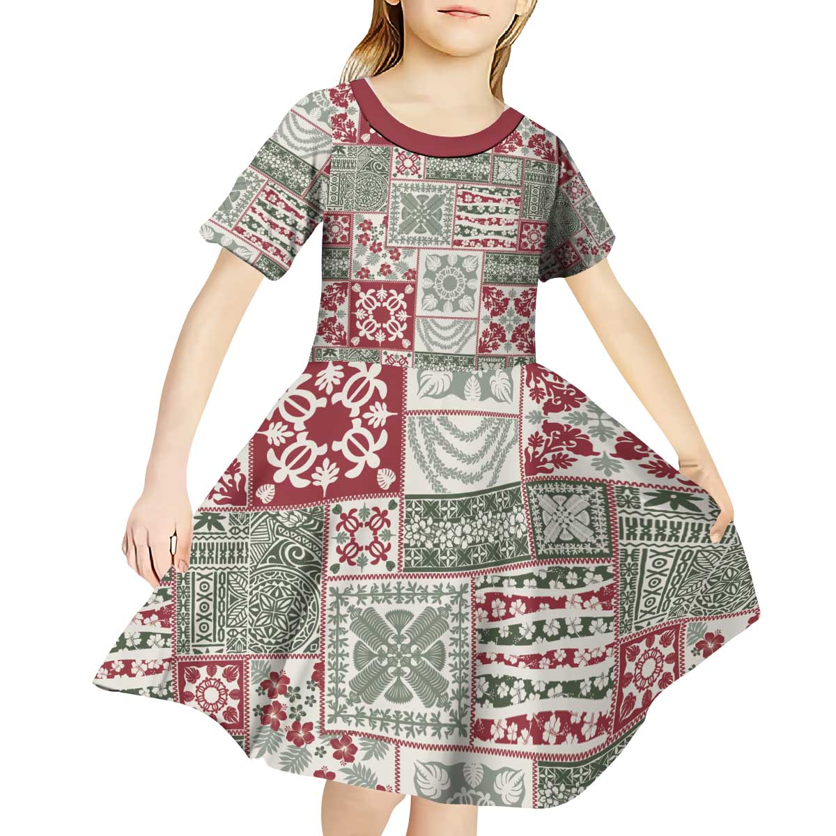 Mele Kalikimaka Hawaii Christmas Kid Short Sleeve Dress Aloha Spirit with Hawaiian Quilt Pattern LT9 - Polynesian Pride