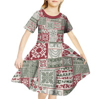 Mele Kalikimaka Hawaii Christmas Kid Short Sleeve Dress Aloha Spirit with Hawaiian Quilt Pattern LT9 - Polynesian Pride