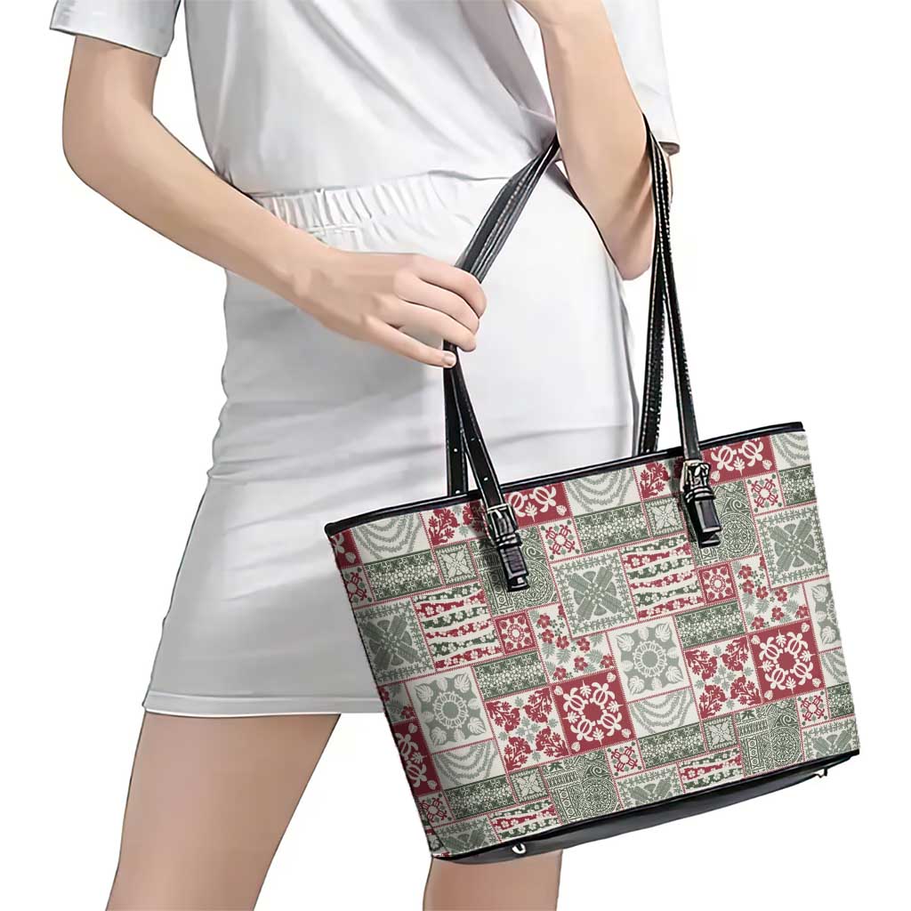 Mele Kalikimaka Hawaii Christmas Leather Tote Bag Aloha Spirit with Hawaiian Quilt Pattern - Polynesian Pride