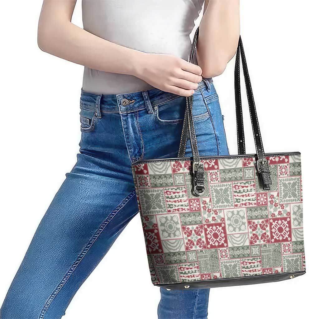 Mele Kalikimaka Hawaii Christmas Leather Tote Bag Aloha Spirit with Hawaiian Quilt Pattern - Polynesian Pride