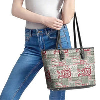Mele Kalikimaka Hawaii Christmas Leather Tote Bag Aloha Spirit with Hawaiian Quilt Pattern - Polynesian Pride