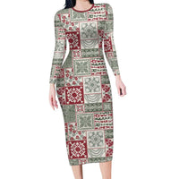 Mele Kalikimaka Hawaii Christmas Long Sleeve Bodycon Dress Aloha Spirit with Hawaiian Quilt Pattern LT9 Long Dress Beige - Polynesian Pride