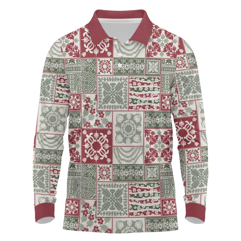 Mele Kalikimaka Hawaii Christmas Long Sleeve Polo Shirt Aloha Spirit with Hawaiian Quilt Pattern LT9 Beige - Polynesian Pride