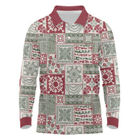 Mele Kalikimaka Hawaii Christmas Long Sleeve Polo Shirt Aloha Spirit with Hawaiian Quilt Pattern LT9 Beige - Polynesian Pride