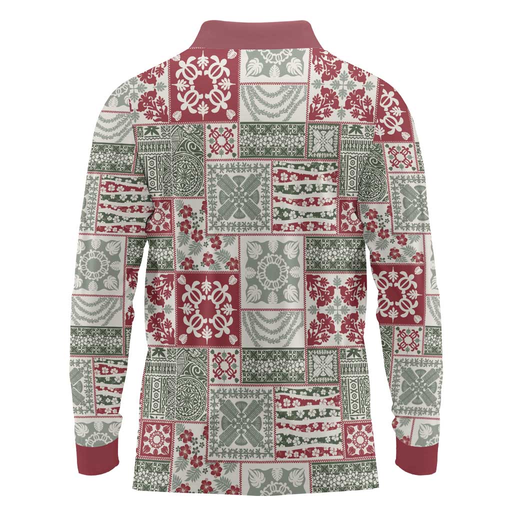 Mele Kalikimaka Hawaii Christmas Long Sleeve Polo Shirt Aloha Spirit with Hawaiian Quilt Pattern LT9 - Polynesian Pride